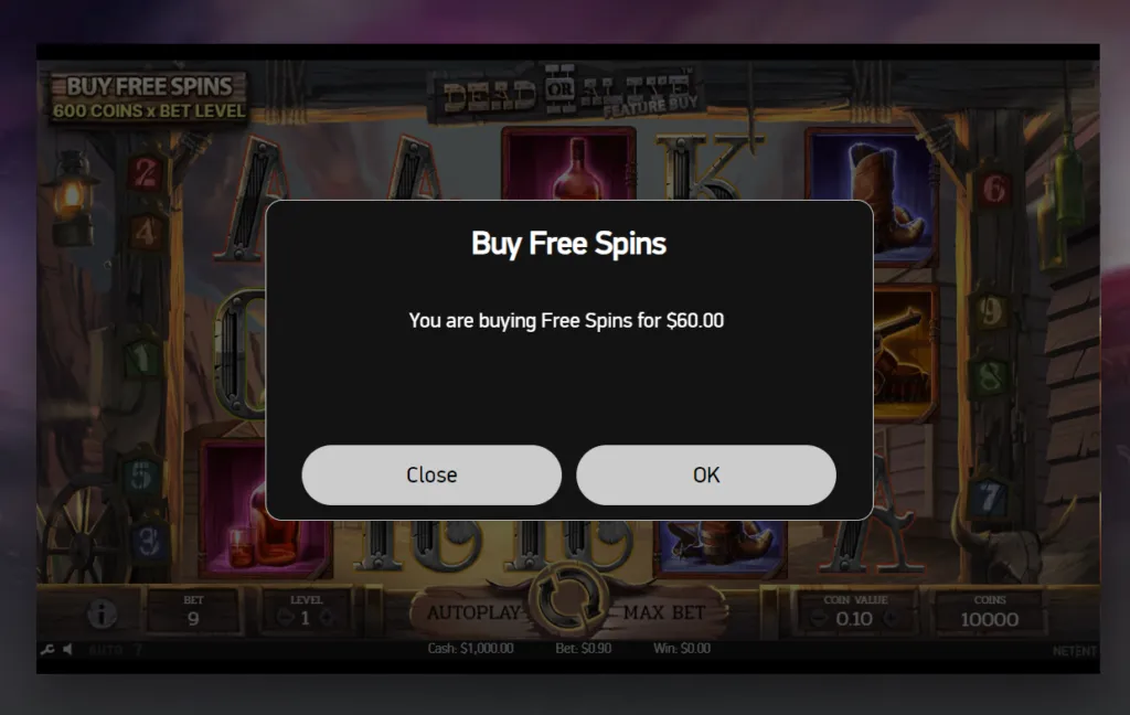 Screenshot of the Dead or Alive Bonus Buy Feature