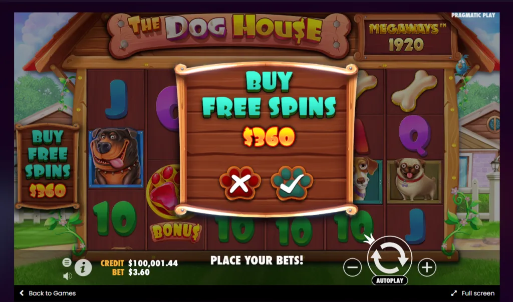 Screenshot of The Dog House Megaways bonus buy feature