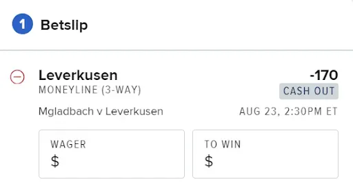 Screenshot of a betslip