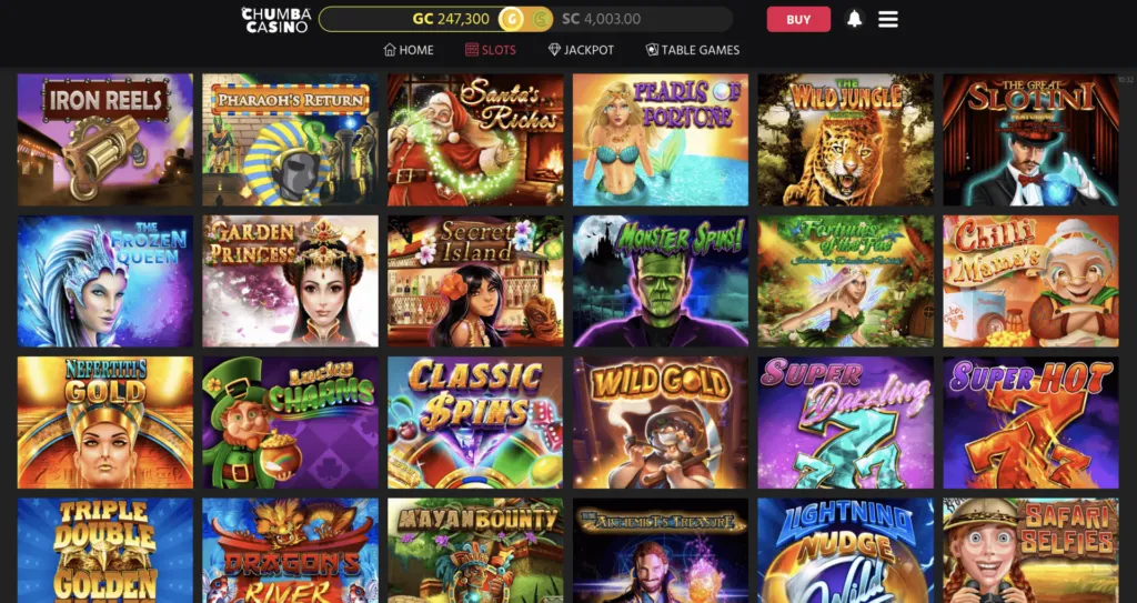 Screenshot of the slots on Chumba Casino