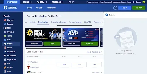 Screenshot of three way betting on FanDuel
