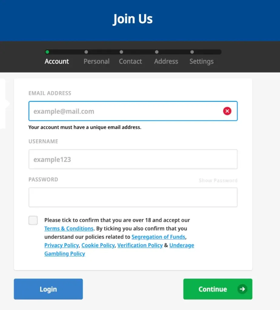 Betfred signup process