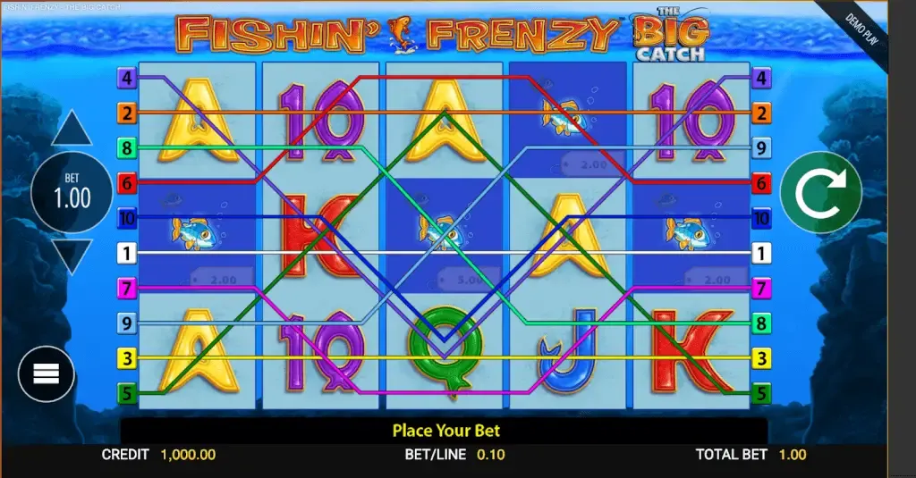 Playing Fishin' Frenzy slot game with the sticky bonus