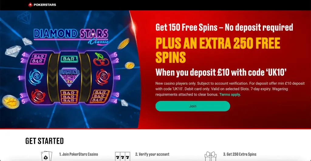 Pokerstars Casino welcome bonus with free spins