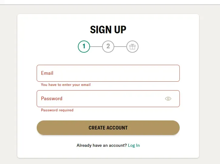 UK online casino signup page