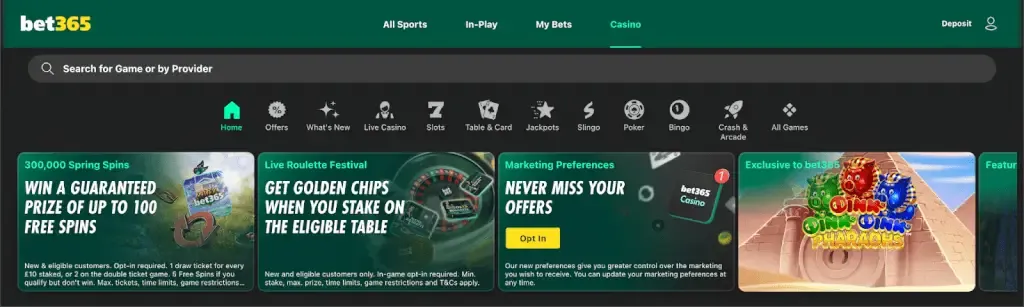 bet365 Casino landing page