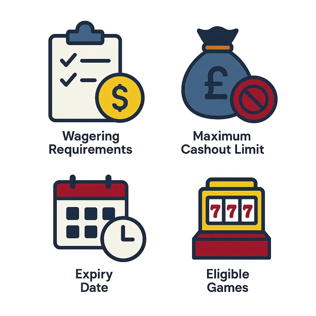 Graphic showing a checklist of things to keep in mind before signing up and claiming a no deposit bonus