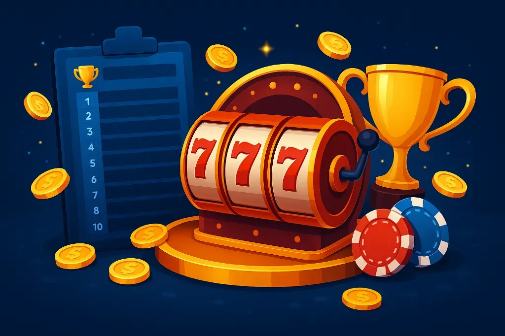 Graphic showing a slot, coins, and a casino chip