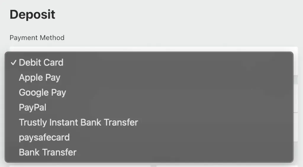 bet365 Casino payment method selection