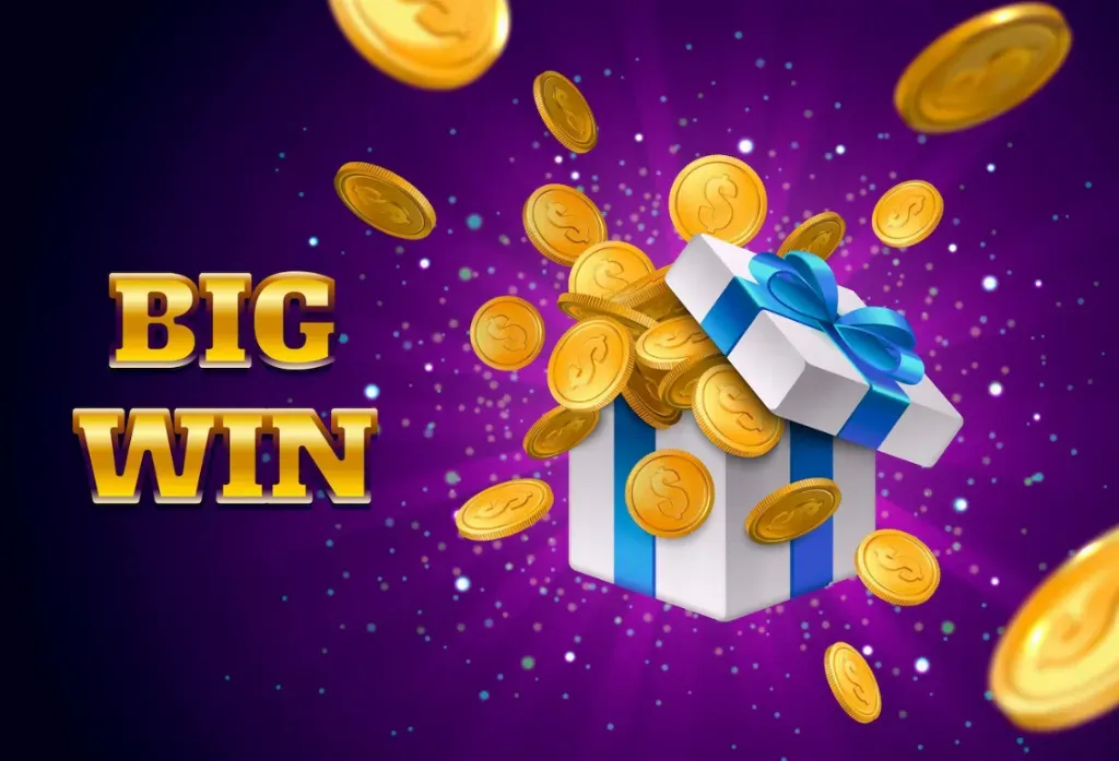 Graphic saying Big Win with coins coming out of a box