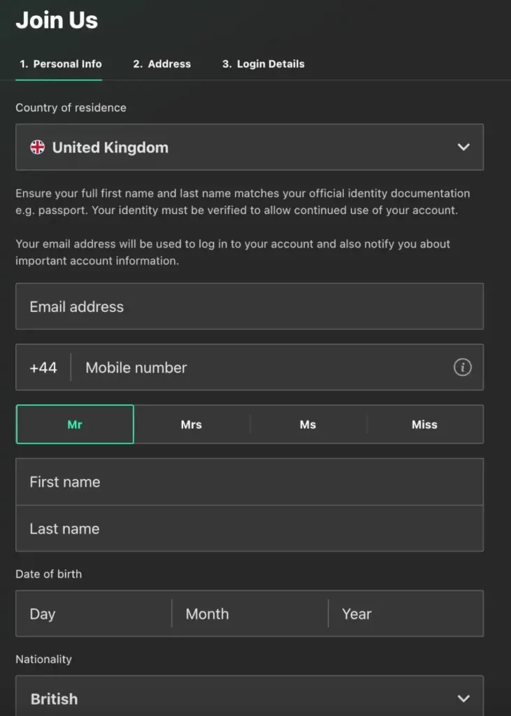 Casino signup process