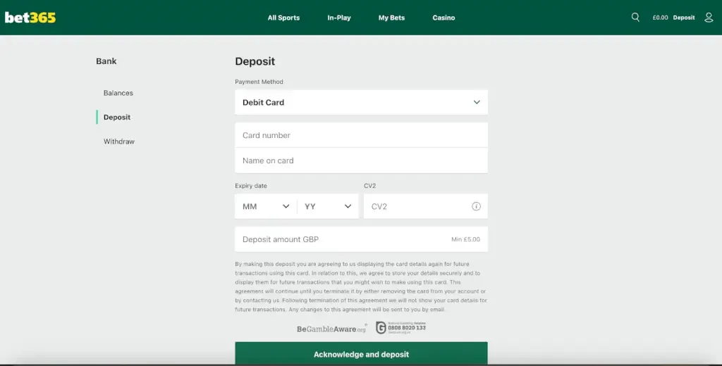 Casino deposit process