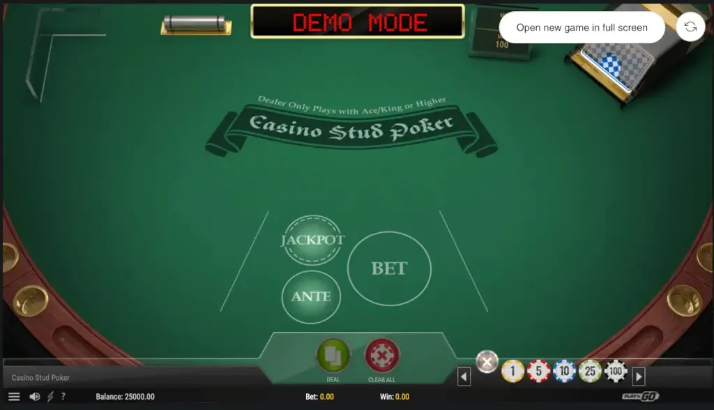 Stud Poker at an online casino
