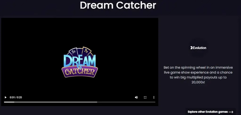 Dream Catcher game by Evolution