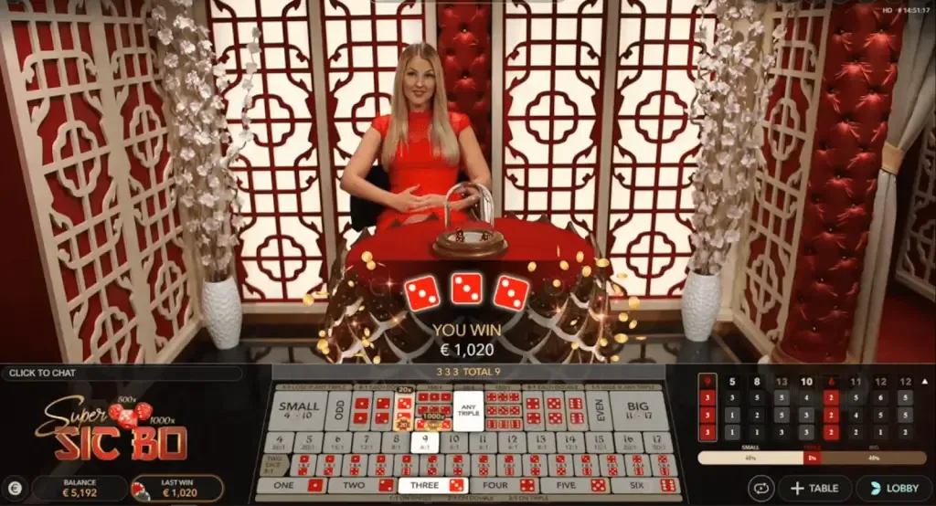 Sic Bo at an online casino