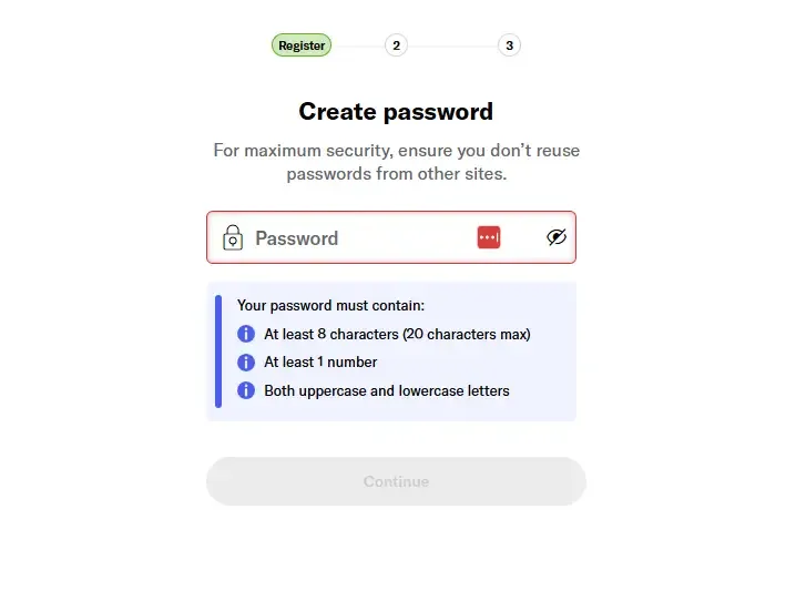 password creation at an online casino