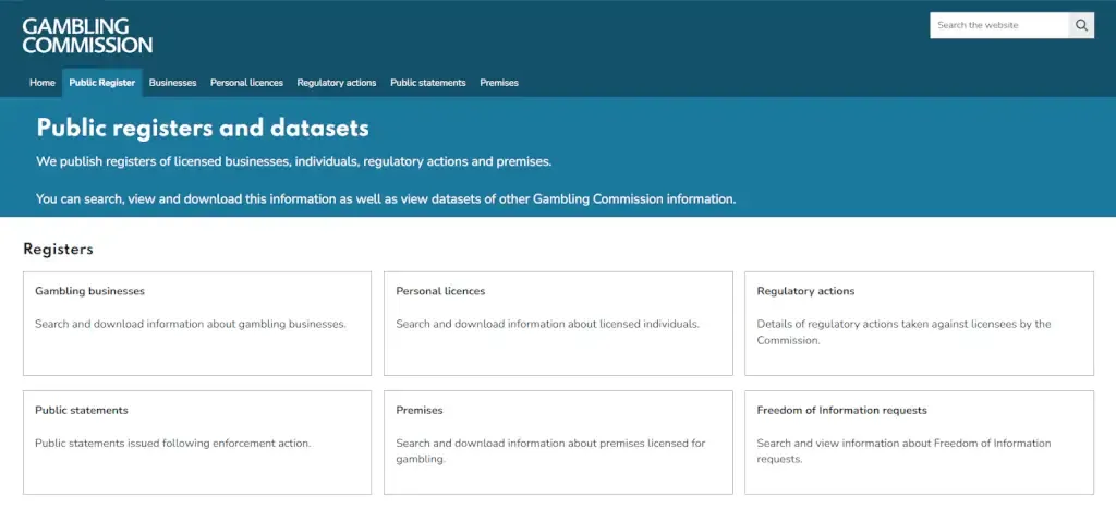 UK Gambling Commission Website