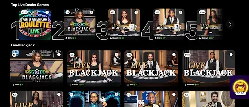 live casinos game selection