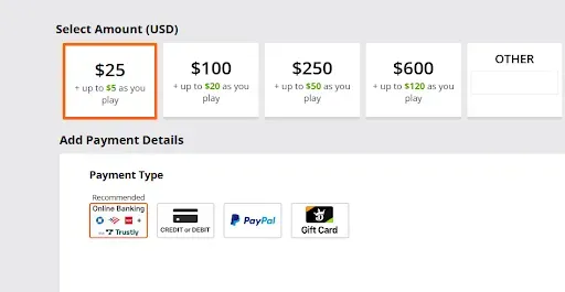withdrawal screen at an online casino
