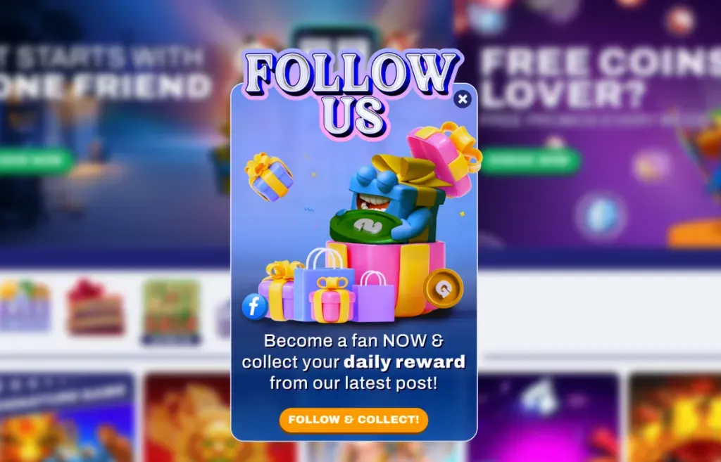 Follow Us - Banner with gifts and rewards.