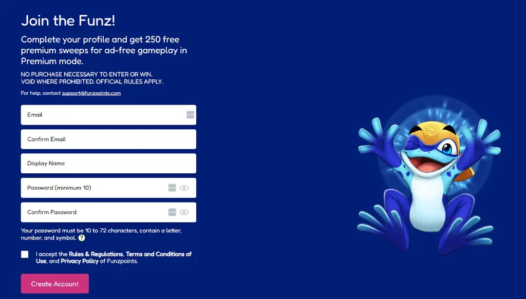 Funzpoints - Banner with animated frog mascot.