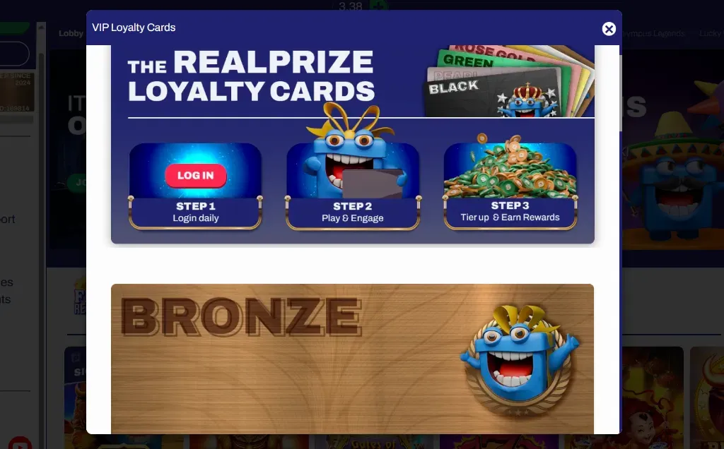 RealPrize - Banner with VIP Loyalty Cards.
