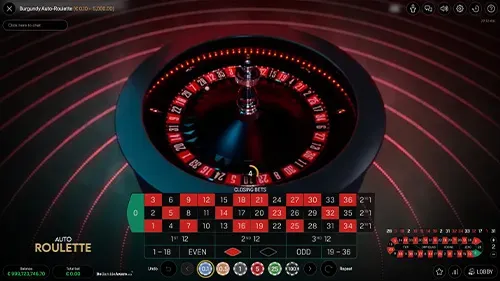 Burgundy Auto Roulette - Game interface with wheel.