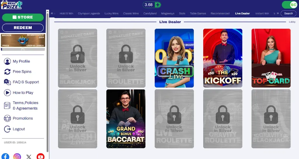 Real Prize - Live Dealer photo with Baccarat game.