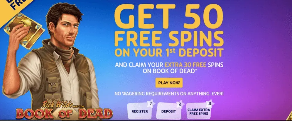 Rich Wilde - Banner with free spins promotion.