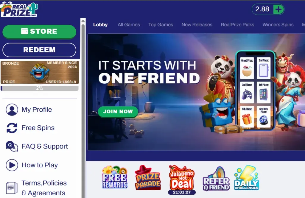 RealPrize - Banner with animated characters.