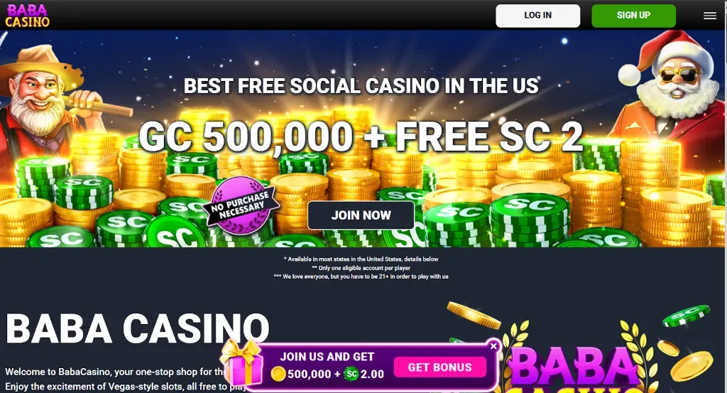 Baba Casino - Banner with coins and characters.