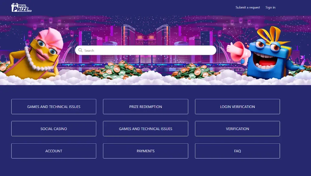 Real Prize - Banner with cartoon characters.