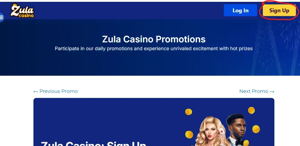 Zula Casino - Banner with promotional details.