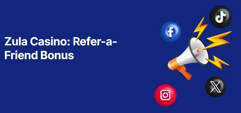 Zula Casino - Banner with social media icons.