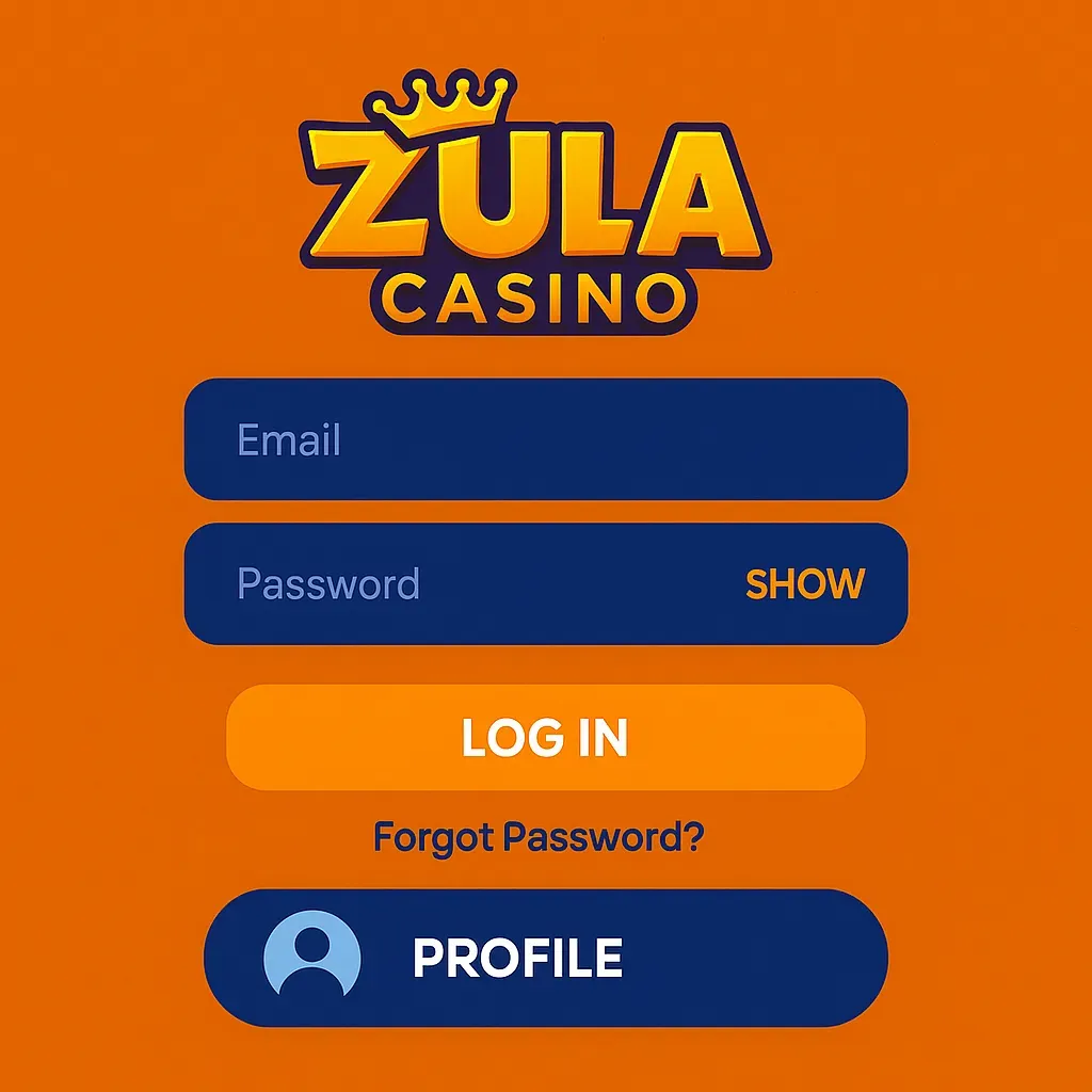 Zula Casino - Login screen with vibrant colors.
