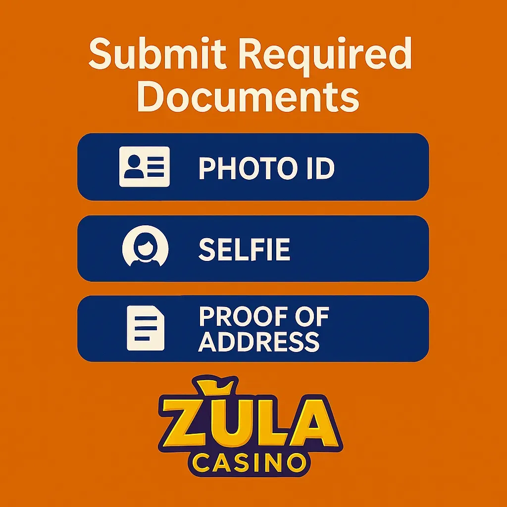Zula Casino - Banner with document submission guide.