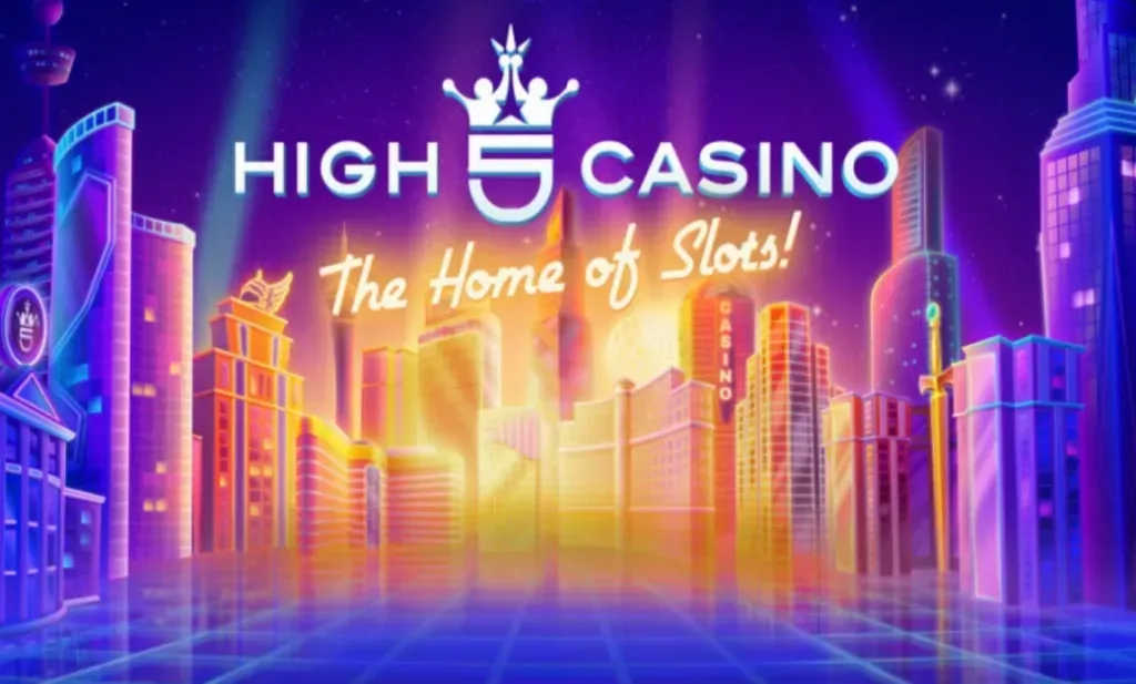 High 5 Casino - Banner with vibrant city skyline.