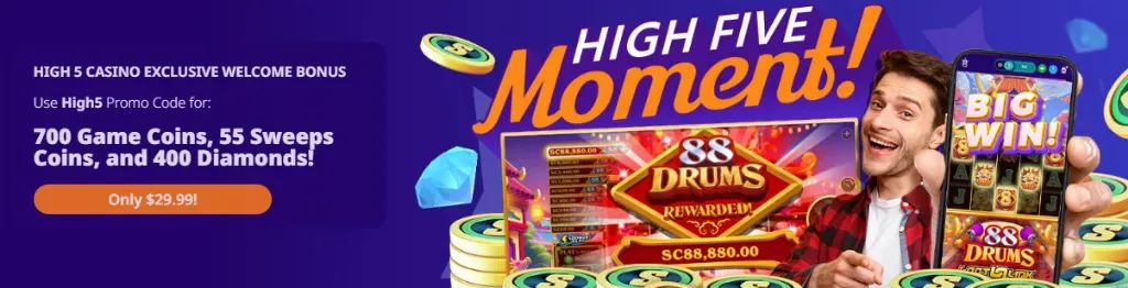 High 5 - Banner with gaming promotion details.