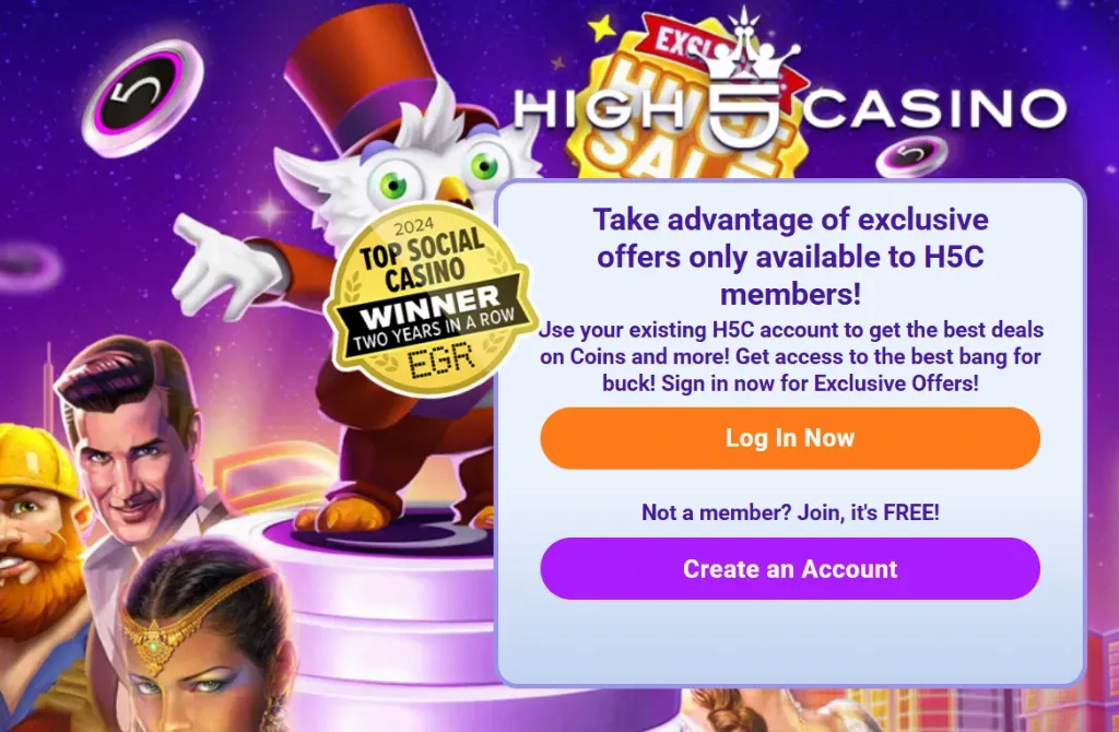 High 5 Casino - Banner with promotional offers.