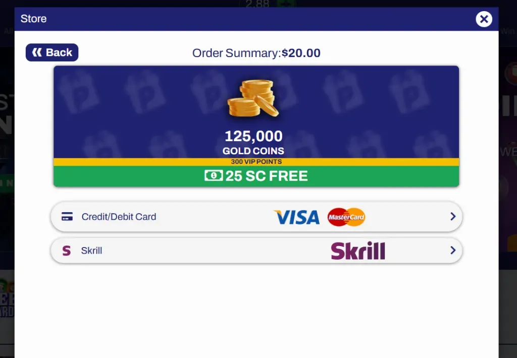 Store - Order summary with gold coins.