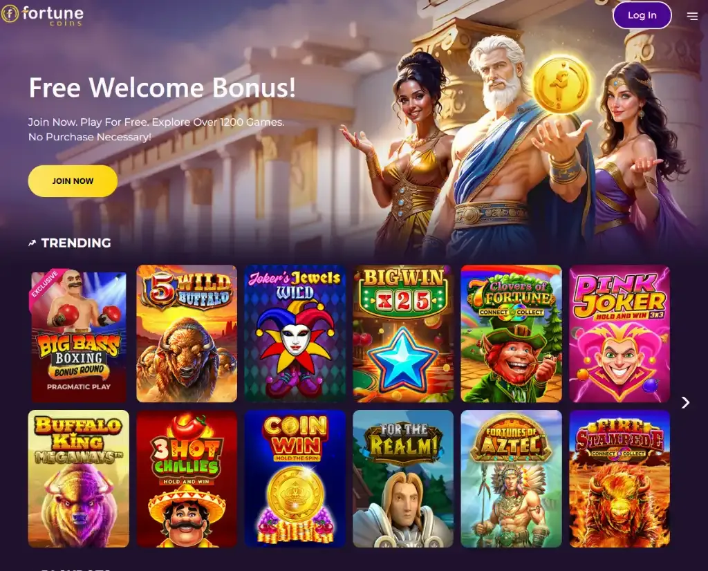 Fortune Coins - Banner with gaming characters.