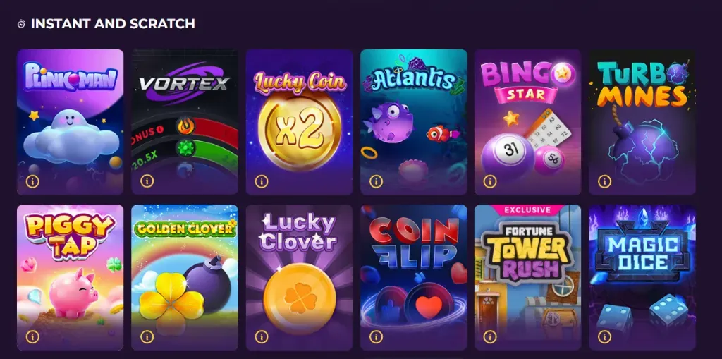 Instant and Scratch - Game display with colorful icons.