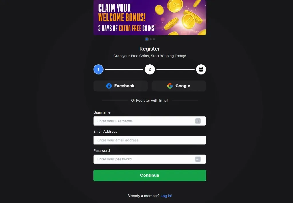 Image 67 - Registration page with bonus offer.