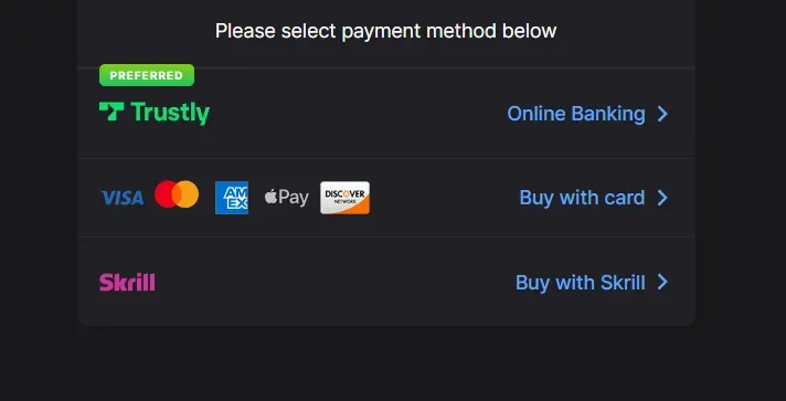 Trustly - Payment method selection banner.