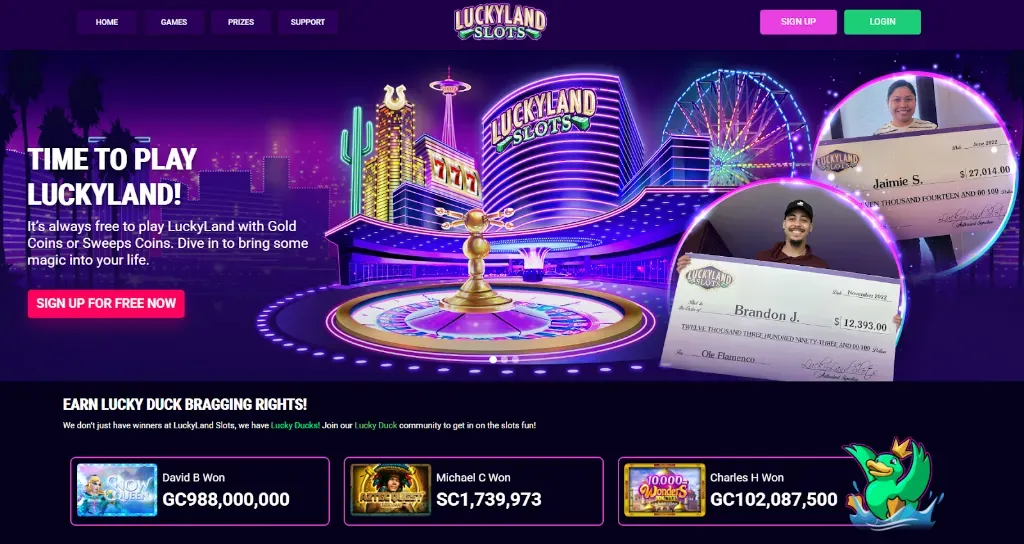 LuckyLand Slots - Banner with vibrant casino theme.