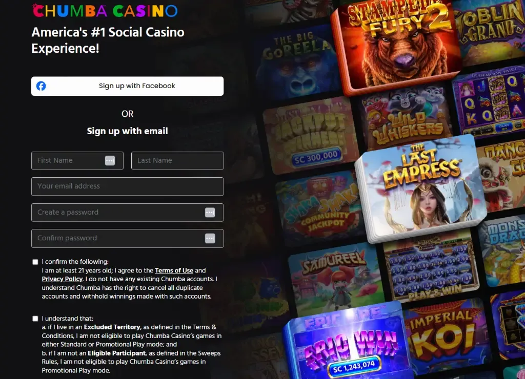 Chumba Casino - Banner with game selection.