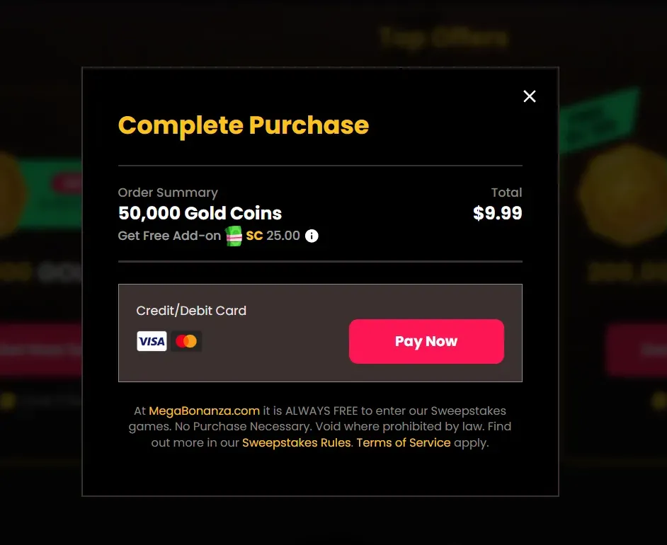 MegaBonanza - Purchase Summary with Gold Coins