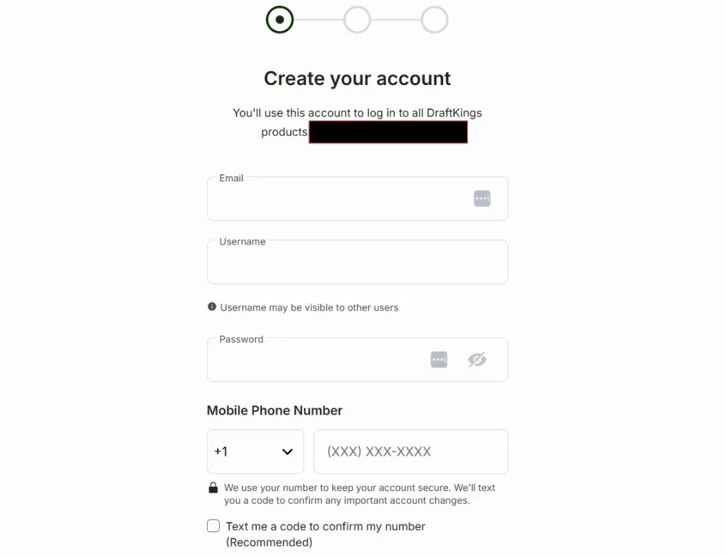 DraftKings - Banner with account creation form.