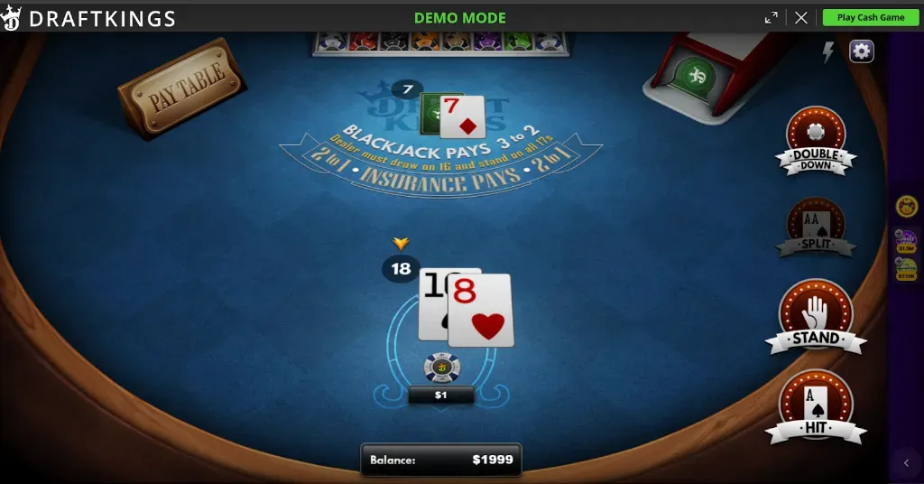 DraftKings - Game Screenshot with Blackjack Table