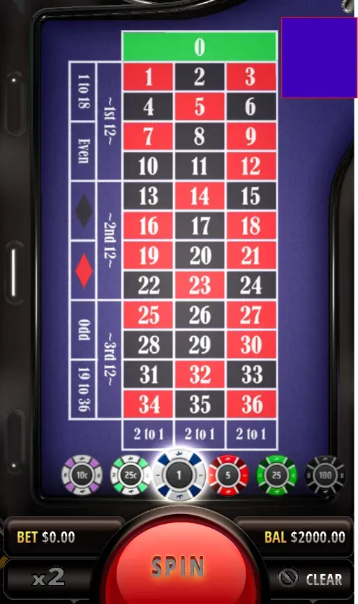 European Roulette - Game interface with betting options.